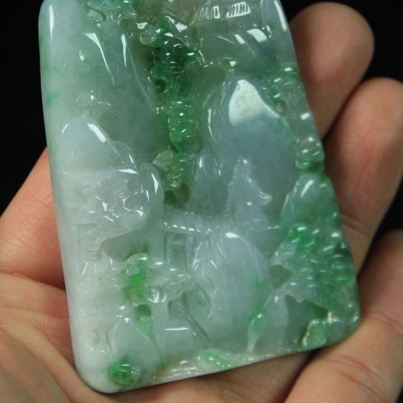 Certified Green 100% Natural A Jade jadeite Pendant landscape 山水 4838-0300 - Picture 5 of 10